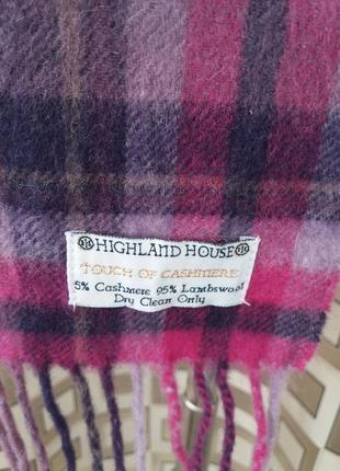 Шарф highland house клетка тартан шерсть + кашемир яркий нежный 170х274 фото