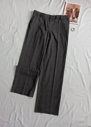 Серые широкие брюки со стрелками/прямые/в клетку1 фото