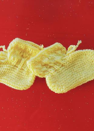 Вязаные ажурные пинетки топики новорожденному малышу мальчику девочке 0-3-6м 56-62-68см желтые новые
