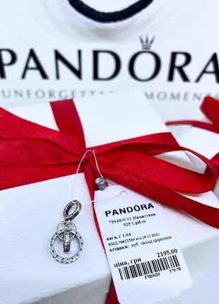 Серебряный шарм пандора 799490c01 подвеска кольца круг с логотипом и камнями серебро проба 925 новый с биркой pandora