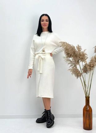 Длинное ангоровое платье с поясом 🌟свободная и стильная новинка🌟5 фото