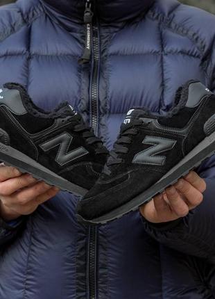 Зимние женские кроссовки new balance 574 black (мех) 37-39-414 фото