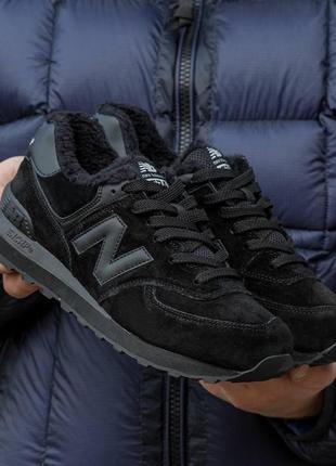 Зимние женские кроссовки new balance 574 black (мех) 37-38-39