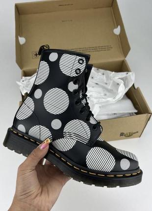 Черевики dr. martens 1460 women's polka dot smooth leather 26876009 чорні в горох, оригінальні черевики др. мартенс жіночі