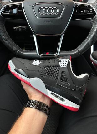 Чоловічі кросівки nike air jordan 4 retro fleece termo black red❄️