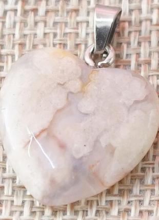 Кулон каменный сердце агат сакура1 фото