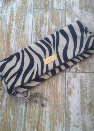 Стильный черно-серый тигровый клатч jimmy choo h&m zebra clutch folding натуральная замша1 фото