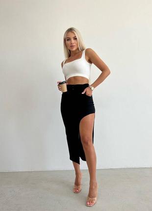 Трендовая юбка с боковым разрезом на ноге 🌹5 фото