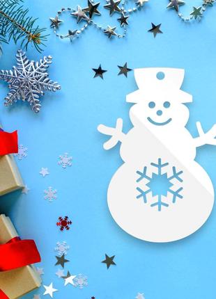 Біла новорічна ялинкова іграшка "сніговик у капелюсі" тендітна прикраса на ялинку з полістиролу, 7 см