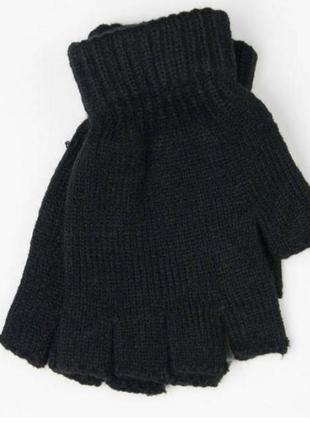 Підліткові перчатки рукавички, мітенки, перчатки без пальців чорні1 фото