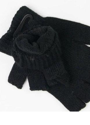 Підліткові перчатки рукавички, мітенки, перчатки без пальців чорні2 фото