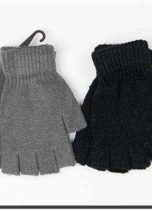 Підліткові перчатки рукавички, мітенки, перчатки без пальців чорні5 фото
