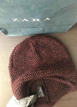 Zara шапка біні колір бургунді марсала 100% акрил6 фото