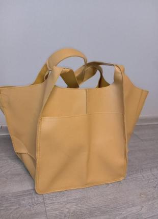 Крутая,объемная, кожаная сумка шоппер1 фото