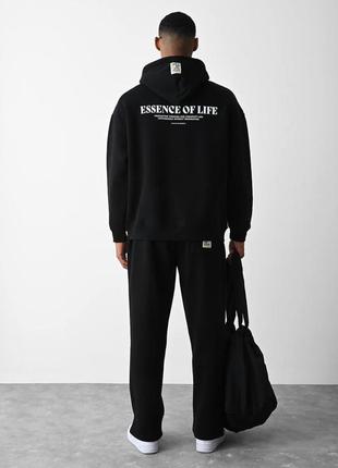 Костюм мужской базовий худи штаны черный / комплект чоловічий кофта худі штани чорний2 фото