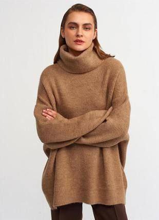 Теплый свитер туника свободного кроя вязки шерстяной теплый оверсайз с горлом удлиненный1 фото