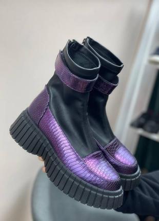 Эксклюзивные ботинки из итальянской кожи и замши женские