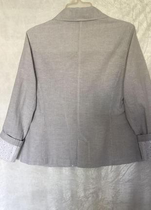 Женский идеальный пиджак жакет 100% натуральной ткани в полоску комбинированная с прошвой2 фото