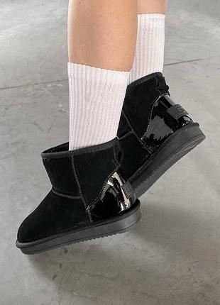 Ugg classic black metallic, угги жіночі чорні замшеві, угги женские чёрные лак задник, уггі жіночі чорні