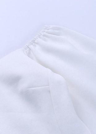Блуза с пышными рукавами фонариками буфами с открытыми плечами на резинке лиф корсет белая рубашка хлопок коттон4 фото