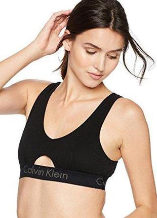 Черный хлопковый бюстгальтер топ фирмы calvin klein размер м (75в)1 фото