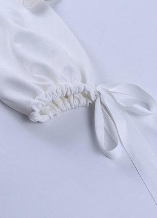 Блуза с пышными рукавами фонариками буфами с открытыми плечами на резинке лиф корсет белая рубашка хлопок коттон3 фото