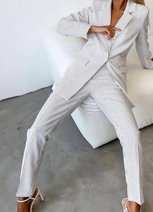 Классический полоска полоска костюм короткий длинный пиджак жакет длинный прямые брюки брюки широкие кант высокая посадка кюлоты палаццо зауженные кант2 фото