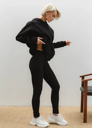Чорні лосіни в рубчик обтягуючі жіночі еластичні легінси в рубчик6 фото