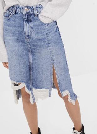 Новая джинсовая юбка с разрезом bershka джинсовая юбка с разрезом юбка с необбработанным низом