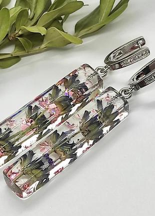 Сережки з лавандою, сережки в подарунок для дівчини, біжутерія з епоксидної смоли з квітами2 фото