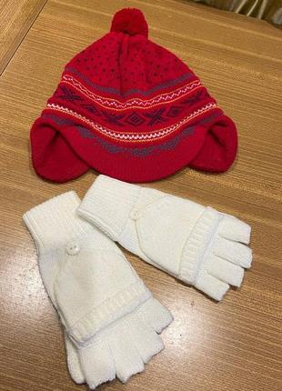 Комплект шапка з козирком та вушками від бренду / ylläs / фінляндія, та рукавички.1 фото