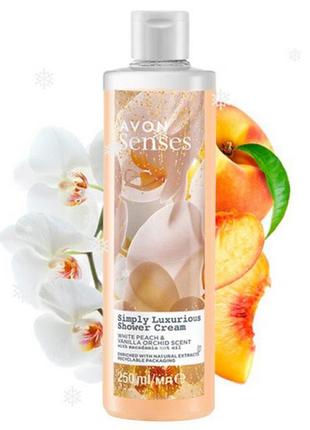 🌸 кремовий гель для душу білий персик і ванільна орхідея з олією макадамії avon