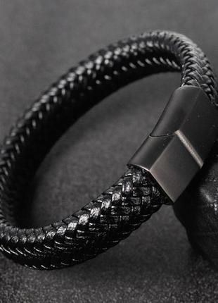 Мужской кожаный браслет, классический черный9 фото