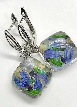 Серьги с настоящими цветами внутри, бижутерия в подарок для девушки