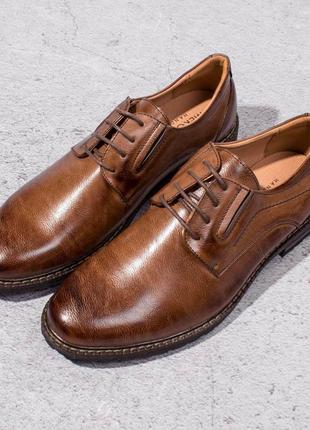 Стильні коричневі руді модні чоловічі туфлі на шнурках