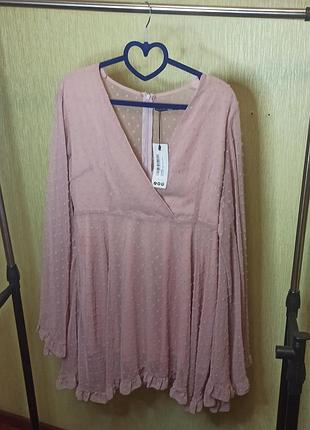 Гарна сукня жіночна розлітайка легка шифон рожева пыльная роза з довгим рукавом