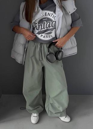 Карго штани  брюки плащівка карго кишені спортивні висока посадка резинки манжети брюки джогери оверсайз7 фото