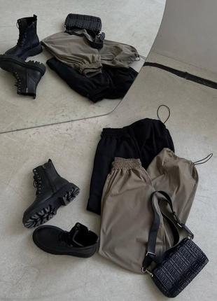 Карго штани  брюки плащівка карго кишені спортивні висока посадка резинки манжети брюки джогери оверсайз2 фото