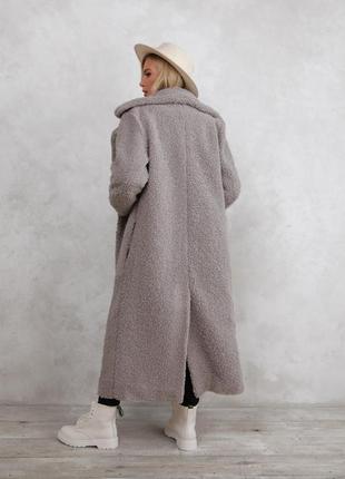 Серое удлиненное шерстяное пальто3 фото