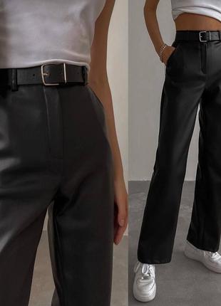 Базовые кожаные клешовые брюки на флисе/предоплата3 фото