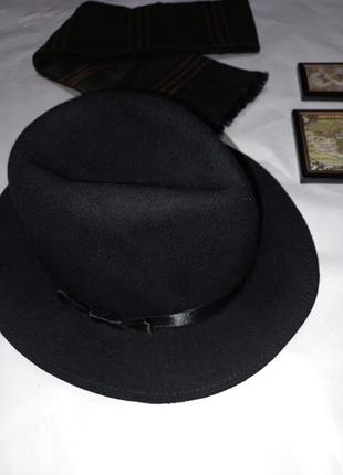 Стильний фетровий капелюх  шляпа фетровая  федора черная