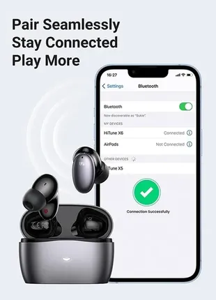 Гибридные беспроводные bluetooth наушники с шумоподавлением ugreen x6 black5 фото