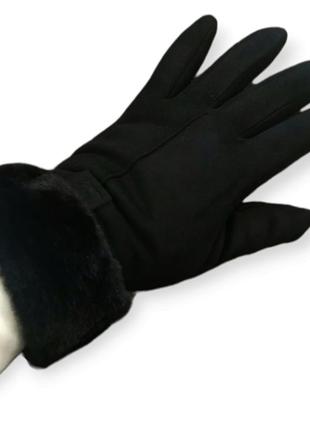 Женские замшевые перчатки fashion сенсор подкладка мех черные3 фото