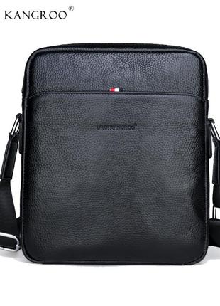 Мужская сумка через плечо натуральня кожа барсетка мужская кожаная сумка для документов планшет черная1 фото