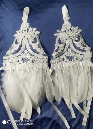 Длинные перчатки с кружевом и перьями, свадебные ажурные перчатки.