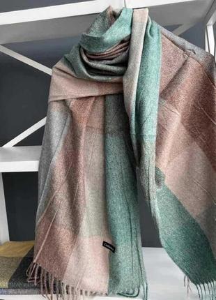 Шикарний теплий шарф -палантин меланж у клітинку