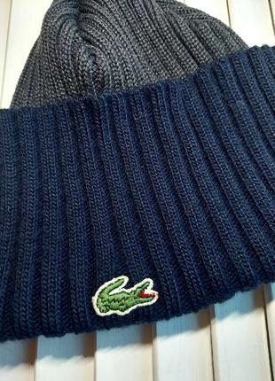 Стильна в'язана в рубчик шапка-біні lacoste 🐊5 фото