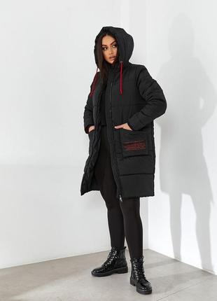 Жіноча зимова куртка подовжена чорного кольору розмір: 48, 50, 52, 54, 56, 587 фото