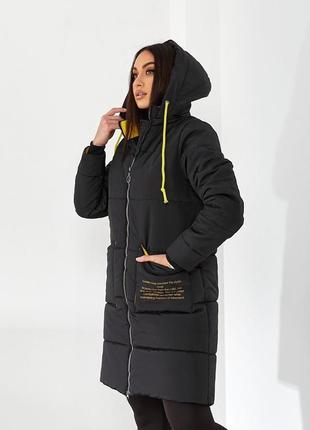 Жіноча зимова куртка подовжена чорного кольору розмір: 48, 50, 52, 54, 56, 583 фото