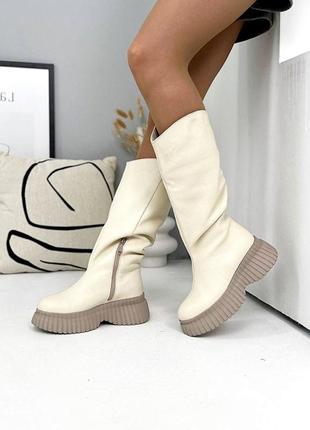 Сапоги трубы на платформе кожа